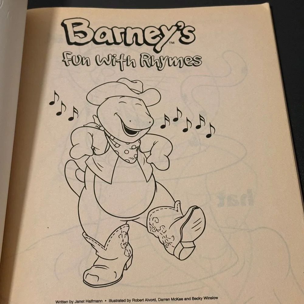 Barney Coloring Activity Book Kids OS Purple Excellent Fun With Rhymes Vintage
